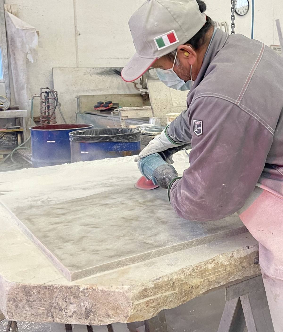 Craftsman at work with marble for Rosslynstone, producer of BAFTA award marble bases