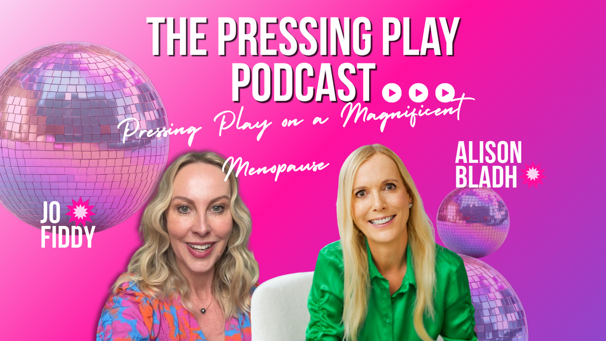A photo of Jo Fiddy and Alison Bladh, Menopause Experts, on The Pressing Play Podcast