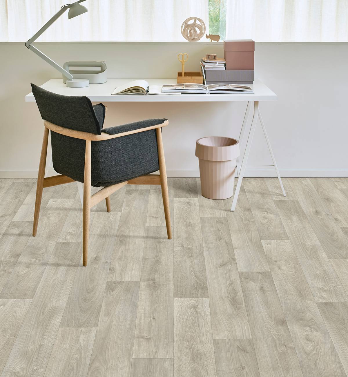 Stylish home office interior featuring Tavel 523 flooring from the Studio Casa collection by LeoLine.