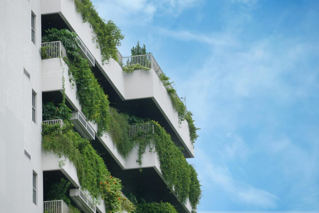 Vertical forest: a tower block that has lots of plants growing on it