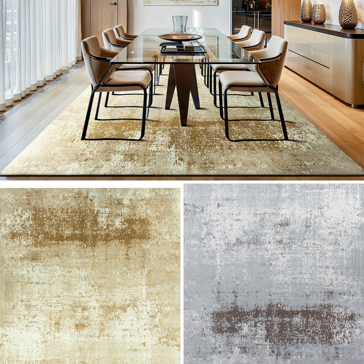 A gold and silver-toned rug from Louis De Poortere.